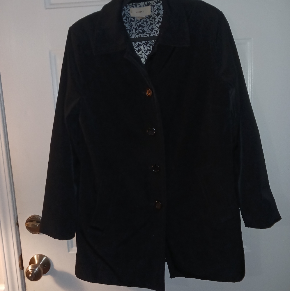 Merona Black Button down Rain Coat/Trench Coat  Size M